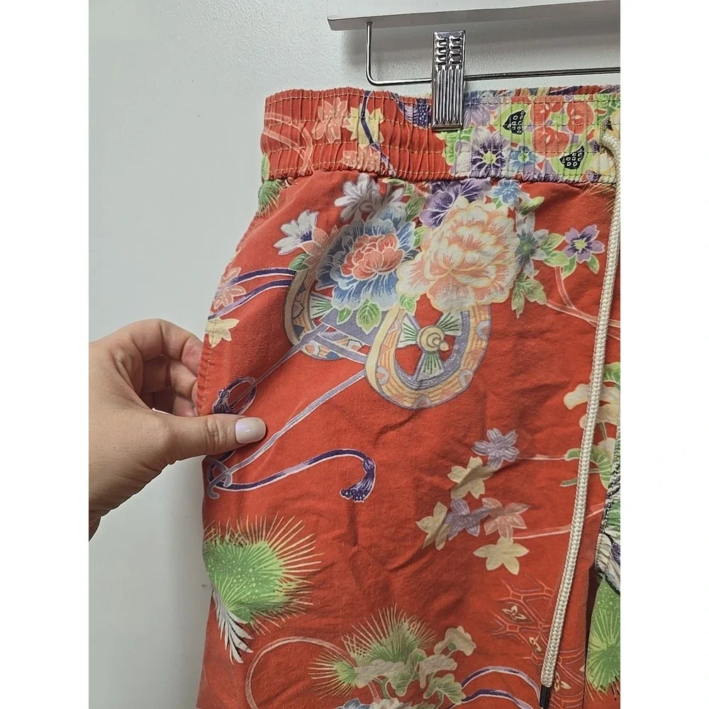 Polo Ralph Lauren Orange Floral Hawaiian Beach Swim Shorts Men's Size Medium‎